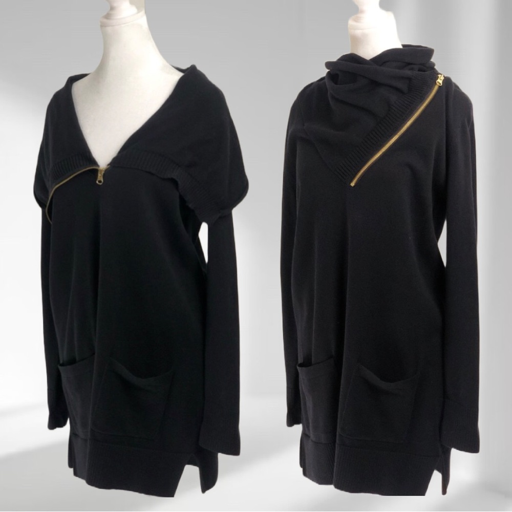 Eight Eight Eight Zippered Cowl Neck Tunic Length Sweater Dress Cotton Medium